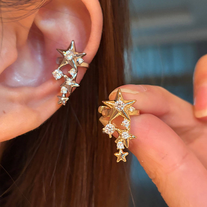 Silver Crystal Star Ear Cuff with Graduated Star Drops