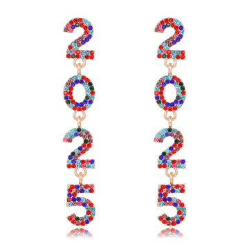 Aqua Red Crystal Number Dangle Crystal Six Designs Metal Dangle Earrings