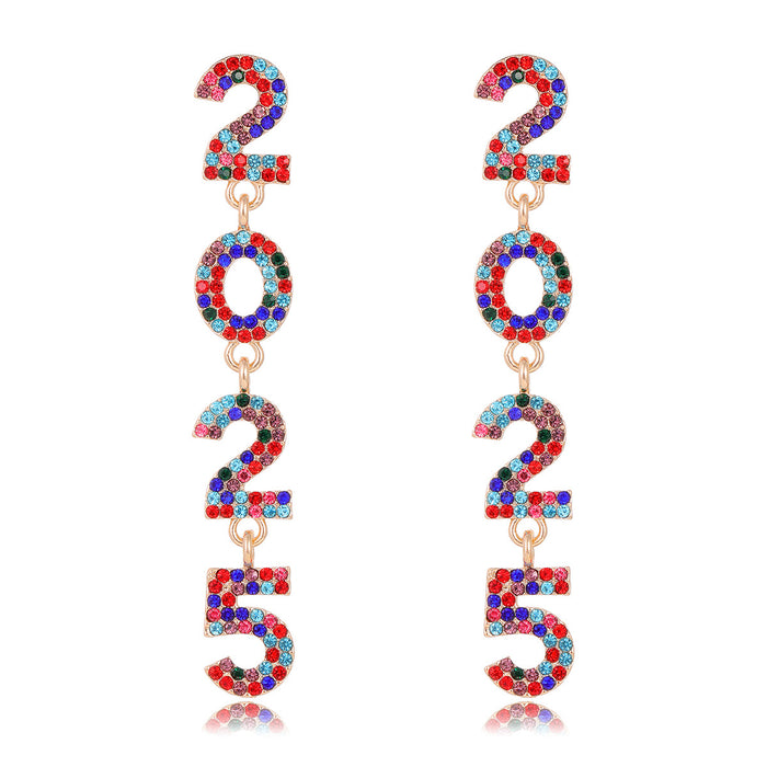 Aqua Red Crystal Number Dangle Crystal Six Designs Metal Dangle Earrings