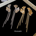 Gold Tone Fan Metal Tassel Stud Earrings Fashion Jewelry view 1