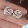 Sculpted Rose Pave Stud Earrings In Polished Silver Tone view 2