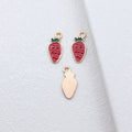 Pink Strawberry Enamel Charm with Green Top and Gold Tone Edge view 2
