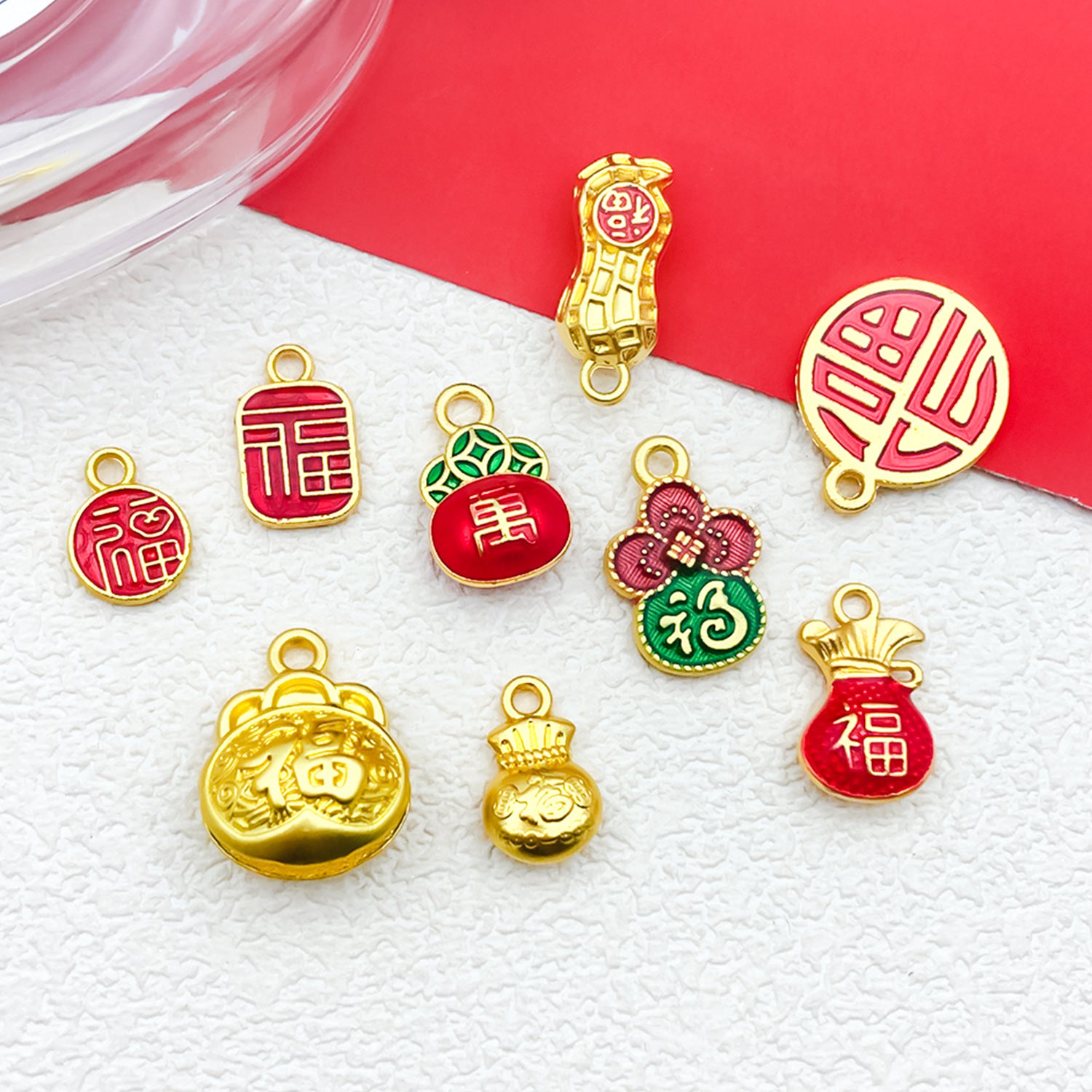 Sand Gold Zinc Alloy Fu Character Lucky Bag Charm Pendant for DIY Necklace Keychain