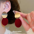 Gold Tone Red Velvet Geometric Drop Stud Earrings Fashion Earrings view 4