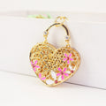 Gold-Tone Heart Floral Rhinestone Keychain With Lobster Clasp view 4