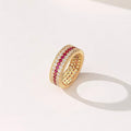 Gold Triple Row Pink Clear Pave Band Ring Sizes 6-10 view 3
