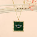 Gold Tone Textured Square Evil Eye Pendant Necklaces in Five Colors view 4