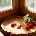 Gold White Flower Strawberry Drop Earrings Two Colors view 3