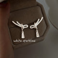 Silver Tone Clear Stone Rope Knot Bow And Teardrop Stud Earrings view 4