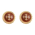 Gold-Tone Round Brown Enamel Fleur-de-Lis Stud Earrings view 5