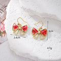 Gold Bow Pressed Flower Resin Drop Earrings Blue Red 2 Styles view 4