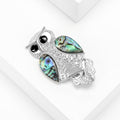 Silver Tone Owl Brooch With Shell Effect Wings and Black Eyes view 2