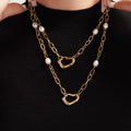 Gold Irregular Heart Link Necklace Bracelet Pearl Beads view 3