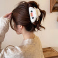 Fluffy White Cat Face Side Hair Clip Blue Eyes Brown Bow view 3