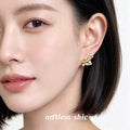 Gold Flying Swallow Bird Studs White Flowers Crystals view 2