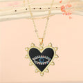 Gold Tone Pearl-Edged Heart Evil Eye Pendant Necklaces in Five Colors view 8