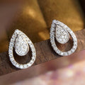 Silver Teardrop Double Pave Stud Earrings Clear Stones view 2