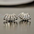 Silver Tone Hollow Fan Baguette CZ Stud Earrings Pair view 2