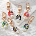 Gold Tone Pearl and Rhinestone Oval Clip Keychains in Six Colors view 1