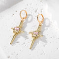 Gold and Silver Tone Crystal Dagger Huggie Drop Earrings view 6