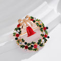 Red Gold Tone Christmas Wreath Wreath Crystal Metal Brooch Pin view 5