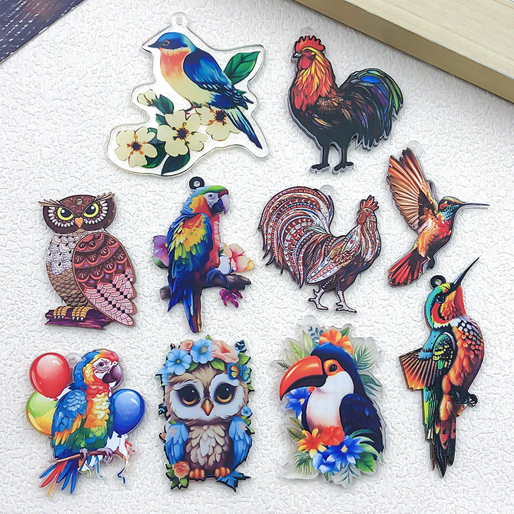 Acrylic Owl Parrot Bird Cat charm pendants for DIY necklace earrings handmade jewelry