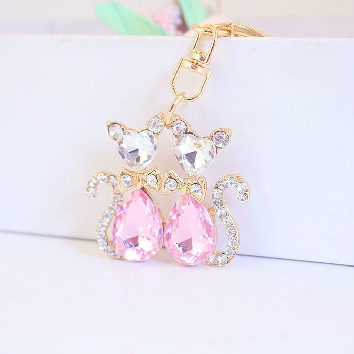 Cute Rhinestone Fox Couple Keychain Bag Charm for Women