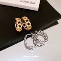 Crystal Interlocking Link Hoop Earrings in Gold and Silver Tone view 2