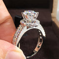 Silver Tone Round Clear Stone Double Halo Pavé Band Ring view 2
