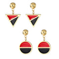 Gold Tone Red and Black Geometric Stud Drop Earrings view 5