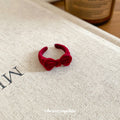 Burgundy Velvet Bow Open Ring Flocked Split Band Style view 4