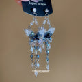 Blue Crystal Butterfly Long Tassel Stud Earrings Statement Pair view 2