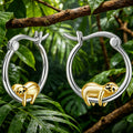 Two-Tone Sloth Hoop Earrings Silver Hoop Gold Figure view 1