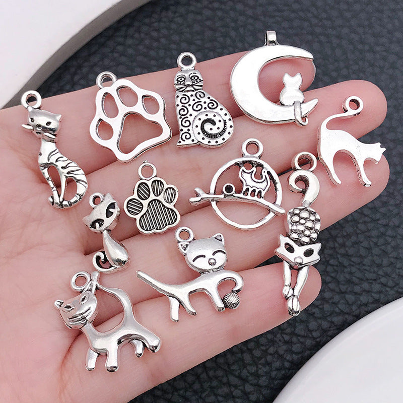 Antique Silver Zinc Alloy Cartoon Cat Charm Pendant for DIY Bracelet Necklace Jewelry
