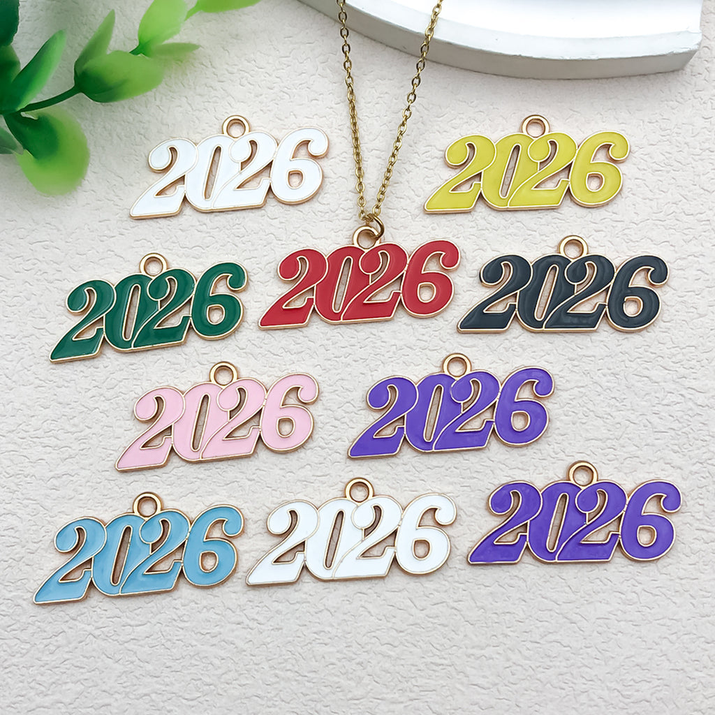 Zinc Alloy Enamel 2025 2026 Number Letter Charm Pendant for DIY Earrings Keychain