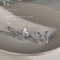 Silver Butterfly Stud Earrings Clear Pave Stone Outline view 4