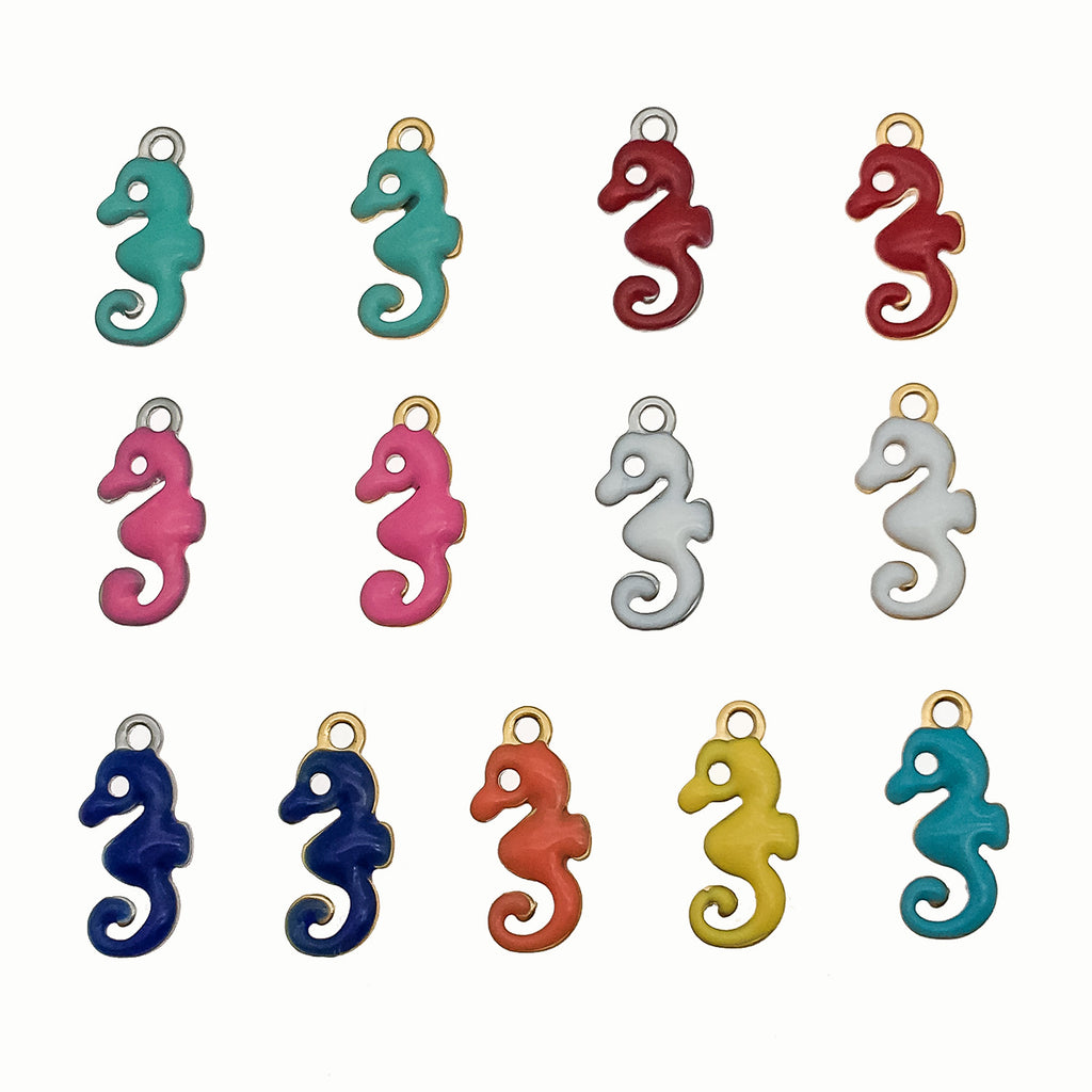 Colorful Enamel Stainless Steel Seahorse Charm Pendant for DIY Earrings Necklaces