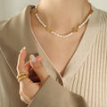 White Freshwater Pearl Necklace With Gold Fu Coin Discs view 4