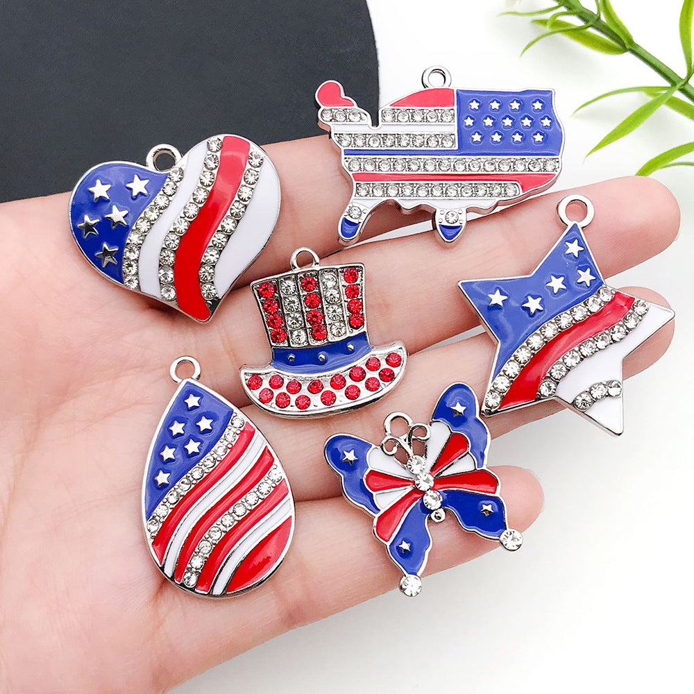 Enamel Zinc Alloy Independence Day Heart Hat Star Charm Pendant for DIY Earrings Jewelry