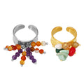 Steel Gold Natural Stone Cluster Open Adjustable Rings view 5