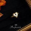 Gold Open Heart Ring With Shell Inlay And Green Stone Star view 2