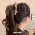 Black Coffee Satin Bow Hair Claw Clip Rhinestone Center view 3