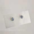 Silver Tone Star Moon Clear Stone And Blue Round Stud Earrings view 1