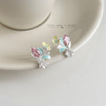 Silver Enamel Flower Bouquet Pink Crystal Stud Earrings view 1
