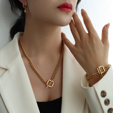 Thick Curb Chain OT Toggle Necklace And Matching Bracelet