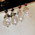 Black Crystal And Pearl Drop Stud Earrings Statement Jewelry view 2