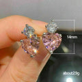Silver Tone Pink Heart Clear Round Drop Stud Earrings view 5