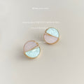 Gold-Tone Split Circle Pink Mint Shell Stud Earrings Pair view 1