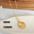 Oval Bee Medallion Pendant Necklace Gold and Steel Chain view 2