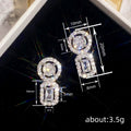 Silver Tone Geometric Halo Drop Earrings With Clear Stones view 4